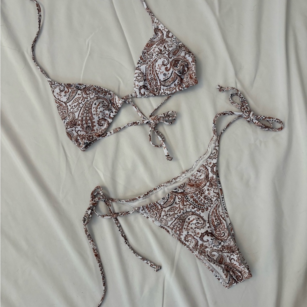 Paisley Print Bikini - Brown and White